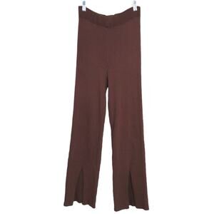 BaeVely Brown High Waisted Ribbed Knit Pants Flare Lounge Pants Size Large